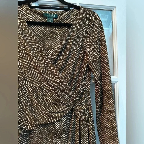 Lauren Ralph Lauren | Snakeskin Print Cocktail Rouched Midi Dress Size 8 Medium - Picture 3 of 8